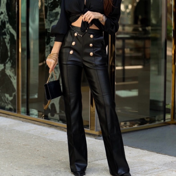 NEW!!! Vegan Leather Flare Pants - Picture 1 of 5